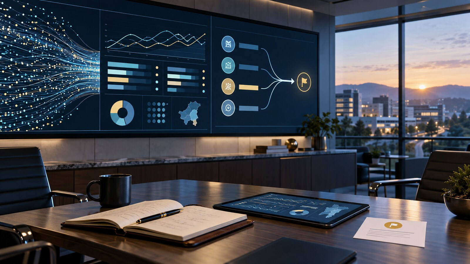 Healthcare operations command room transforming complex quality data into a clear operational decision